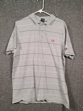 Nautica Jeans Men's XL Striped Gray Polo Short Sleeve Button Logo Collar Shirt
